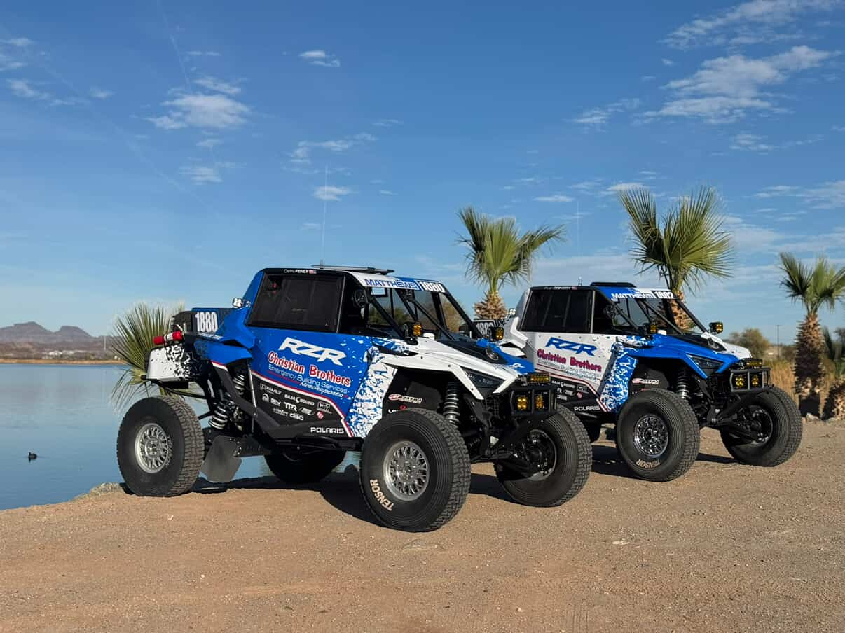 Two Christian Brothers razrs parked in Baja