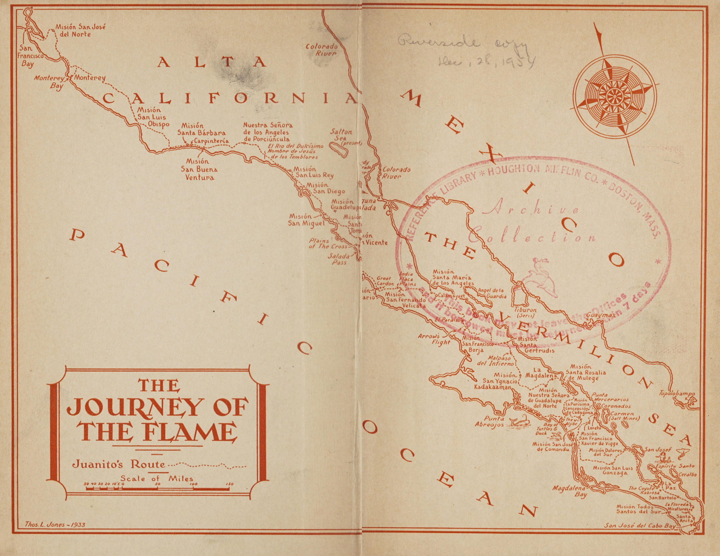 Old map of Baja Peninsula 1933
